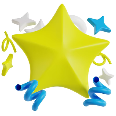 Colorful Decorative Ornament Set with Large Yellow Star Small White Blue Stars and Spiral Decorations 3d model