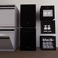 White And Black Kitchen Appliances Including Dishwasher Oven And Sterilizer Neatly Arranged Against Wall