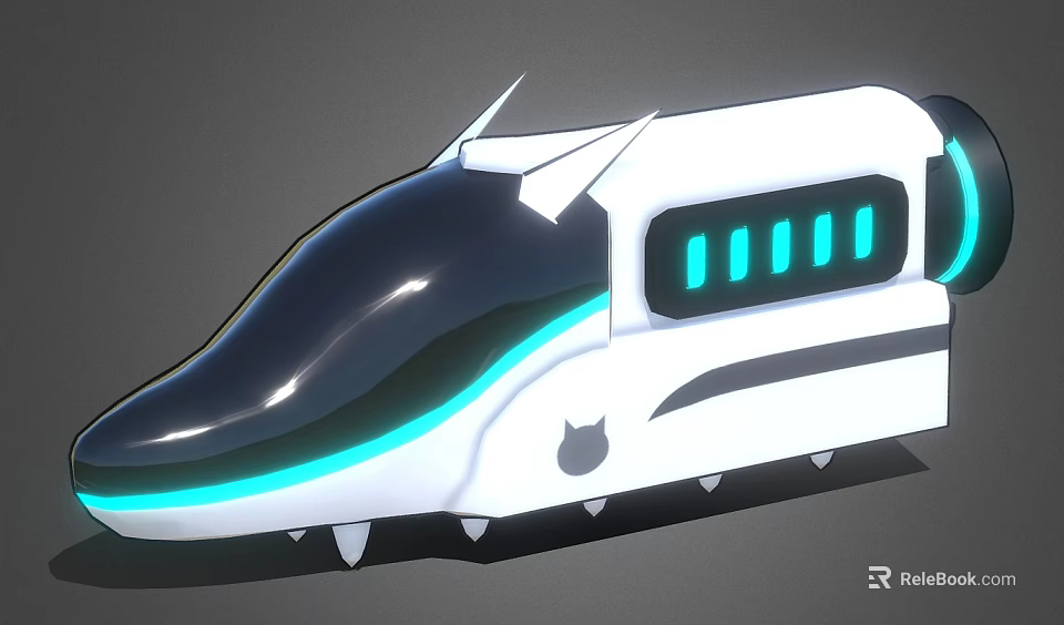 Futuristic High Speed Train With Sleek Aerodynamic Design White Black Exterior And Blue Lights 3d model 