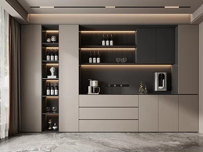 Elegant Modern Wine Cabinet With LED Lighting Storage Shelves For Wine Bottles And Glassware 3d model
