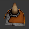 Medieval Weapon Helmet With Horns Orange Decorative Patterns And Metal Details