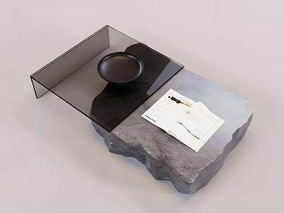 Modern Coffee Table With Rock Base Glass Top Black Tray And Open Book 3d model