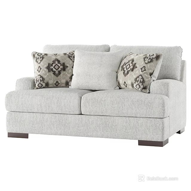 Light Gray Modern Two Seater Sofa With Geometric Pattern Solid Color Cushions And Dark Legs 3d model