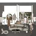 Elegant Modern Clothing Store Interior With Mannequins Clothes Racks Display Tables And Shoes