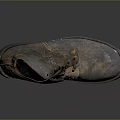 Worn-out Leather Boots With Frayed Laces As Vintage Daily Use Footwear Item