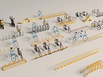 Diverse Bicycle Parking Racks Featuring Various Bike Styles And Designs 3d model
