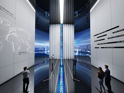 Modern Technology Exhibition Hall With Digital Screens Interactive Displays And Visitors 3d model