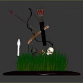 Traditional Hunting Weapons Including Bow Arrows And Axe With Skull On Green Grass