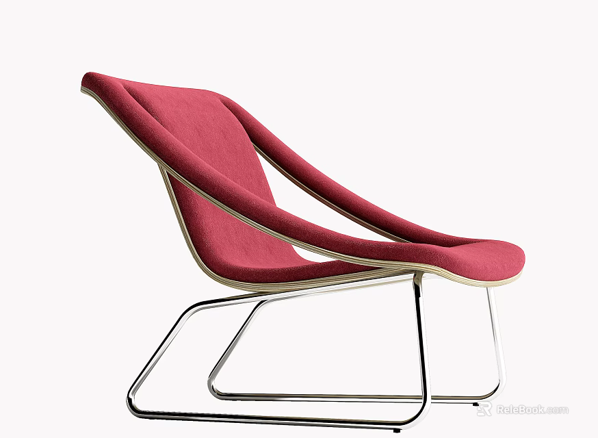 Red Leisure Chair With Curved Armrests And Modern Metal Frame Design 3d model 
