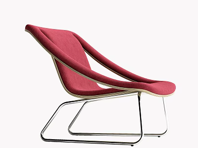 Red Leisure Chair With Curved Armrests And Modern Metal Frame Design 3d model