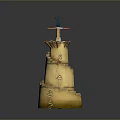 Scenic Earth Toned Multi Tiered Tower With Blue Flame Staircase And Small Door