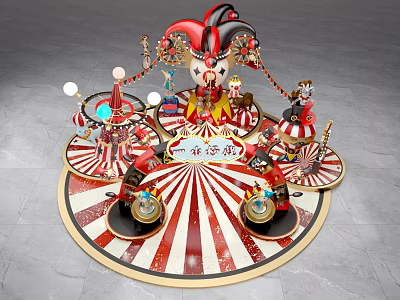 Colorful Clown Themed Carousel Photo Spot With Red White Stripes Golden Decorations And Balloons 3d model