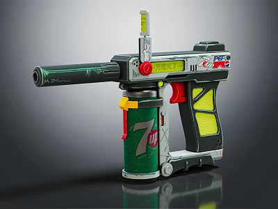 Modern Toy Gun Design With Green Body Number 7 Logo Grip Barrel And Display Screen 3d model