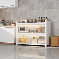 Modern White Illuminated Kitchen Side Cabinet With Fluted Glass Doors For Neat Kitchenware Organization