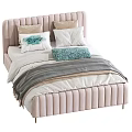 Elegant Modern Double Bed With Tufted Velvet Headboard Decorative Pillows And Throw Blanket