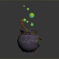 Purple Household Cauldron With Wooden Spoon Green Liquid Bubbles Small Moon And Bell Pendants