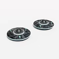 Two Circular Black Flying Saucers With Green Lights On White Background 3d model