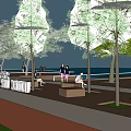 Scenic Waterfront Area With Boats Trees Bus And Pedestrian Walkway Design