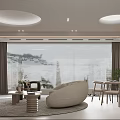 Modern Living And Dining Room Interior With Sofa Coffee Table Dining Set And Large Window