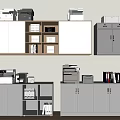 Organized Office Storage With White Cabinets Printers And Filing Supplies