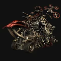 Mechanical Game Movie Character With Metallic Structure Weapons And Red Flag 3d model