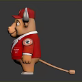 Cartoon Bull Character In Red Jacket With Logo Cap Horns And Shiny Shoes