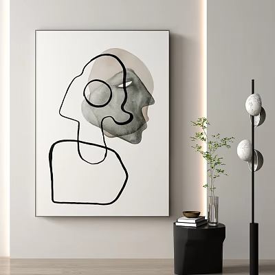 Abstract Face Painting With Line Art In Modern Space 3d model