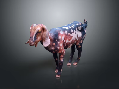 Colorful Brown White Spotted Goat Sculpture With Detailed Patterns In Standing Pose 3d model
