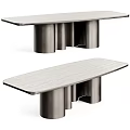 Modern Style Dining Table With Cylindrical Metal Base And Wood Grain Top Surface
