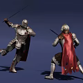 Game And Movie Character Two Armored Knights Fighting With Swords One Wearing Red Cape