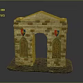 Stone Archway Model With Colorful Bricks Side Windows Grilles And Top Decoration