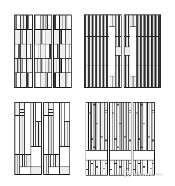 Modern Room Divider Screens With Different Geometric Patterns And Striped Designs 3d model 