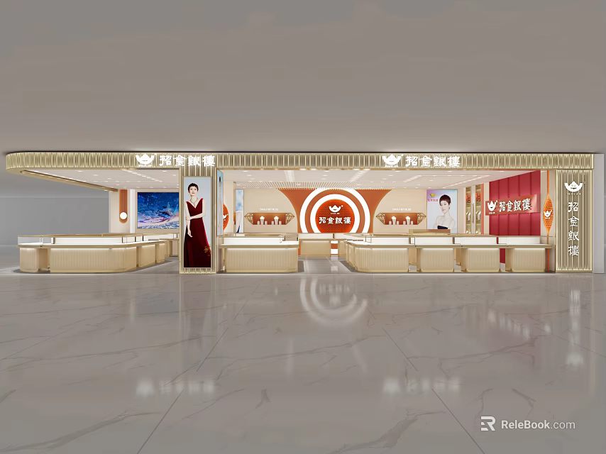 Elegant Jewelry Store Interior With Glass Display Counters And Warm Ambient Lighting 3d model 