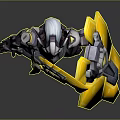 Futuristic Armored Warrior Character With Purple Armor Yellow Sword And Shield