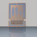 Decorative Swing Door for Restroom with Accessible Signs and Golden Frame Design