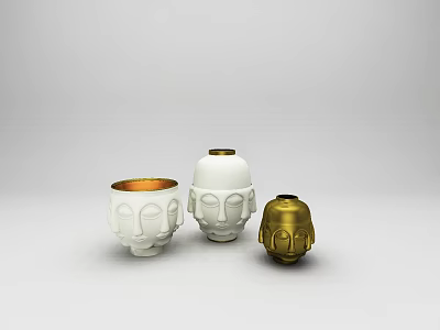 Modern Decorative Ornament Set With Face Shaped White And Gold Designs 3d model
