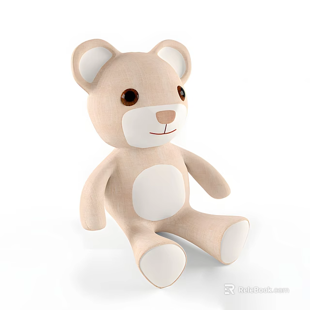 Cute Sitting Light Brown Plush Teddy Bear With White Belly And Brown Eyes 3d model 