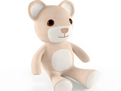 Cute Sitting Light Brown Plush Teddy Bear With White Belly And Brown Eyes 3d model