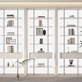 Modern Display Cabinet With Multiple Shelves Showcasing Books Photo Frames And Decorative Items 3d model