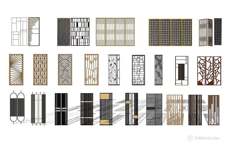 Various Modern Room Divider Designs With Geometric Patterns And Decorative Panels 3d model
