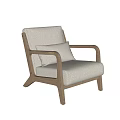 Comfortable Modern Single Sofa with Natural Wooden Armrests Soft Beige Fabric and Decorative Pillow