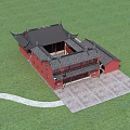 Ancient Chinese Architecture With Red Walls Black Roof Courtyard And Stone Path On Green Lawn