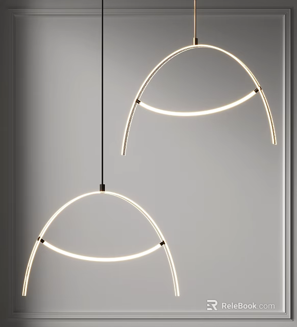 Modern Minimalist Chandelier With Curved LED Light Design For Interior Decor 3d model 