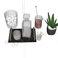 Elegant Wine Bottle And Glass Display On Marble Tray With Ice Cubes And Green Plant