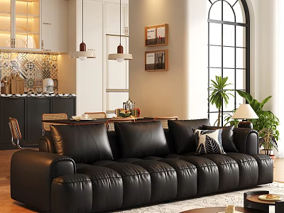 Comfortable Black Genuine Leather Multi Seater Sofa For Cozy Warm Home Living Room Decor 3d model