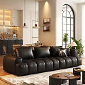 Comfortable Black Genuine Leather Multi Seater Sofa For Cozy Warm Home Living Room Decor
