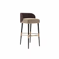 Modern Bar Stools with Brown Backrest Beige Upholstered Seat Black Metal Legs Gold Accent Bars