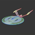 Blue Sci Fi Spaceship Model With Disc Shaped Body Engine Wings And Reflective Surface 3d model