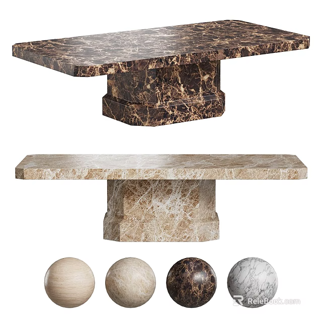 Elegant Brown and Beige Marble Dining Table With Decorative Balls Design 3d model 