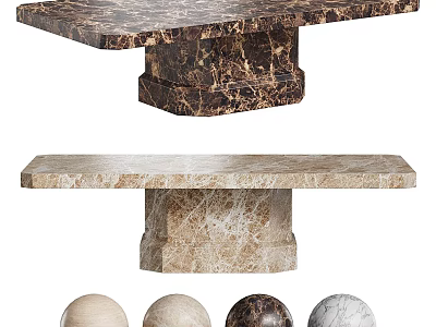 Elegant Brown and Beige Marble Dining Table With Decorative Balls Design 3d model